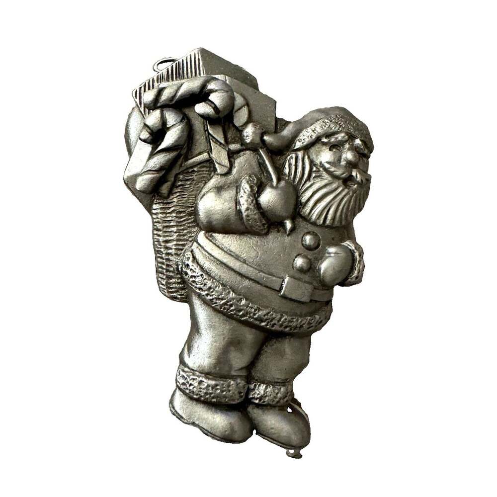 Vintage Ms Dee Pewter Christmas Trinket Box #13 Santa Claus Brooch Pin Earrings
